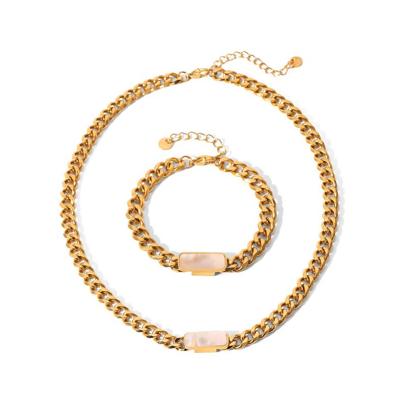 Collier et bracelet élégants en chaîne cubaine pour femmes, bijoux tendance en acier inoxydable, plaqués or, accessoires de fête, 1 pièce/2 pièces_voghion.com