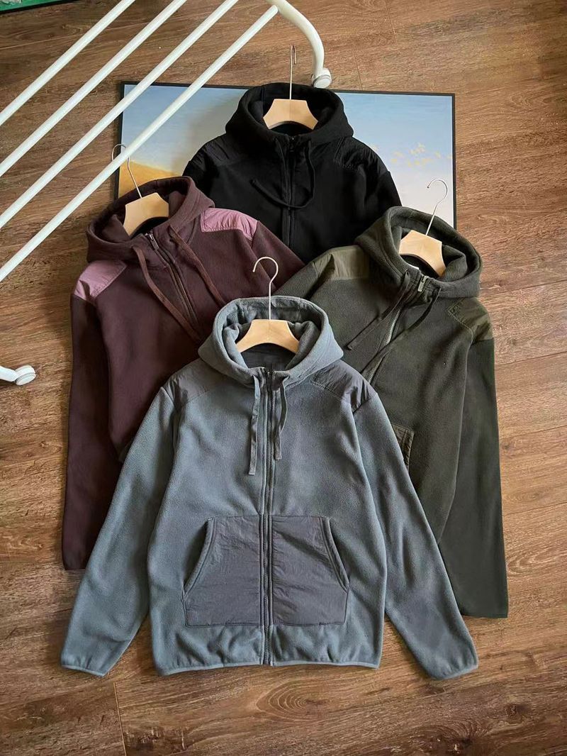Giacca in pile con cerniera e cappuccio sportivo casual autunno 2024_voghion.com