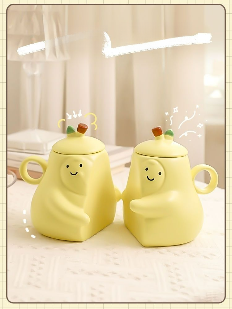 Tazza in ceramica con adesivo per acqua Hug Couple, set di tazze non separate a forma di pera, regalo di compleanno per la migliore amica_voghion.com