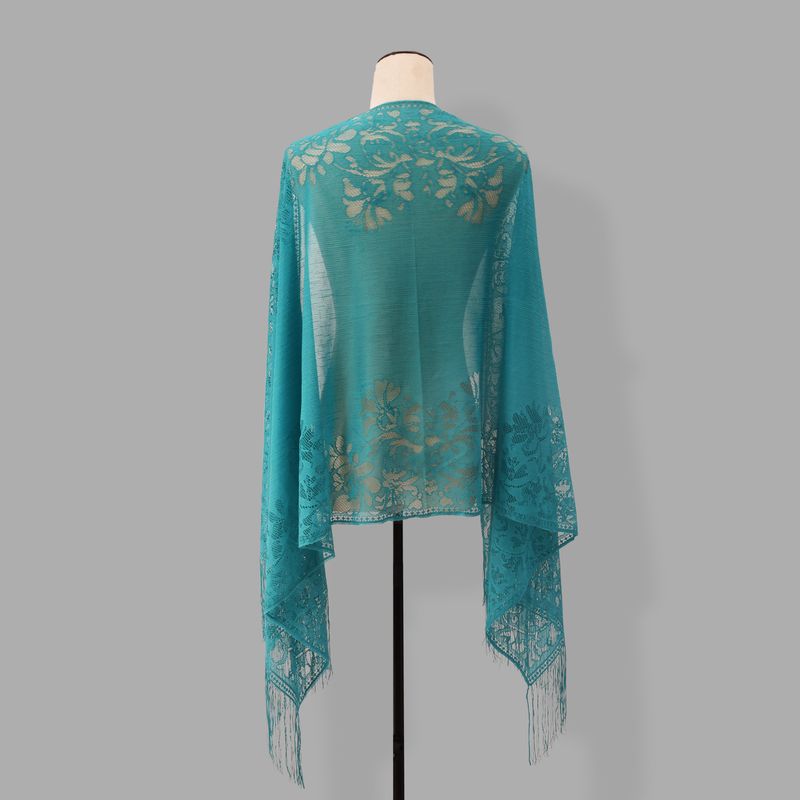 Malaysian Long Scarf Shawl - Solid Color Lace Hijab With Hollow Tassel (Silk Blend, Summer Wear, Women's Fashion)_voghion.com