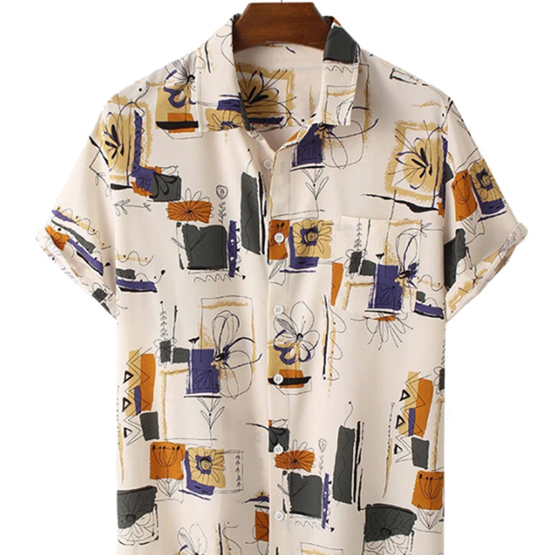 Camicia da uomo con risvolto e tasca a maniche corte, nuova tendenza alla moda e stampata_voghion.com