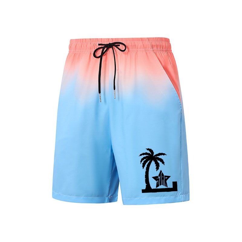 Herenkleding 25 Zomer Heren Cross Border Buitenlandse Handel Gradiëntkleur Losse Bedrukte Vierpunts Strandshorts_voghion.com