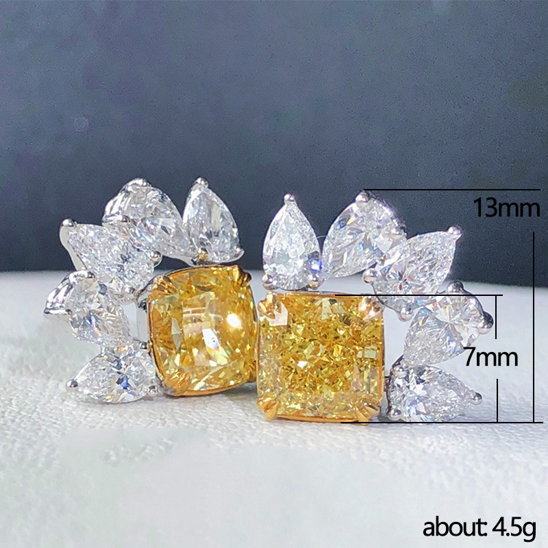 Cao Shi's New Zircon Yellow Diamond Inlaid With Water Drop Luxurious Exquisite Craft Lace Earrings For Women_voghion.com