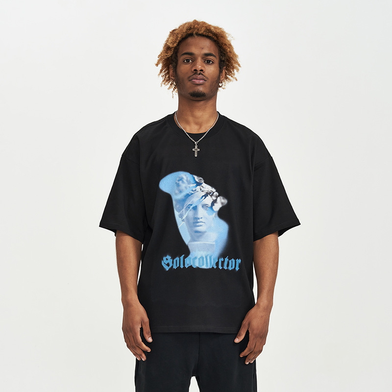 T-shirt da uomo a maniche corte girocollo con stampa ampia primaverile ed estiva realizzata in puro cotone_voghion.com
