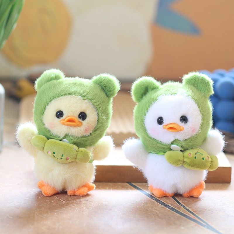 Schlüsselanhänger, niedliche Plüschente, weich und süß, grüner Frosch, Entenclip, Spielzeugtasche_voghion.com