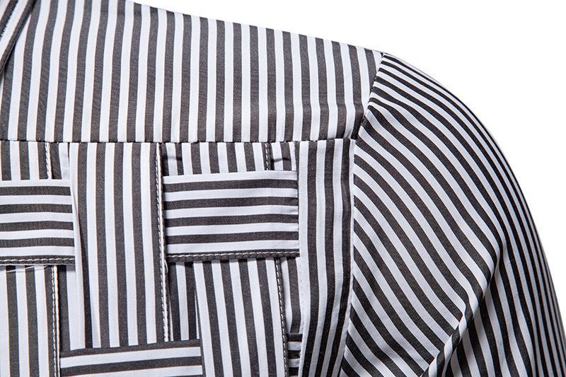 Minimalist Striped Woven Shirt For Men - Slim Fit Casual Button-Up With Subtle Texture (S-2xl, Polyester, All-Season Wear)_voghion.com