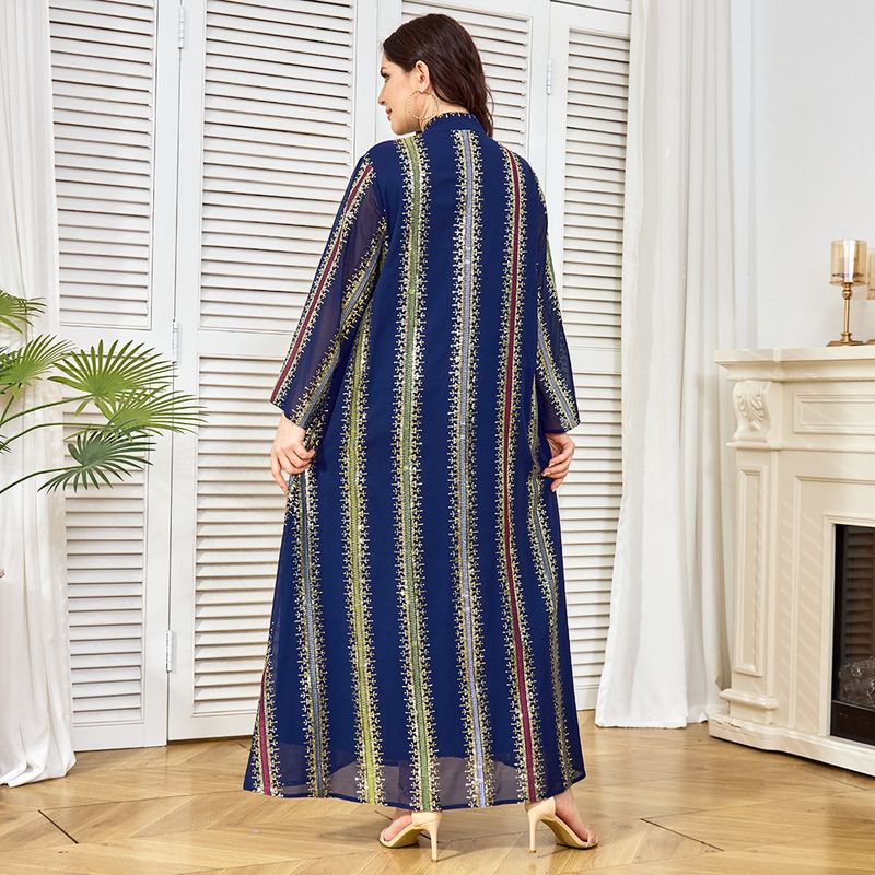 Novo vestido muçulmano longo com pingente azul e contas da moda feminina da fábrica de roupas_voghion.com