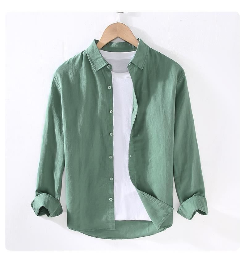 Abbigliamento maschile Camicia a maniche lunghe in cotone e lino bianco Camicia casual in lino da uomo giovane Slim Fit Top a maniche corte Sottile_voghion.com