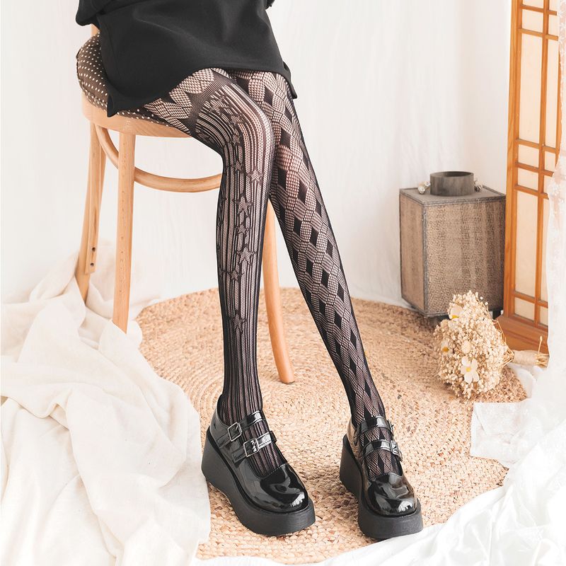 Nuovo stile di calze sexy traforate a rete con diamanti e stelle, collant da donna, personalità femminile, calzini neri in seta giapponese con fondo scuro_voghion.com