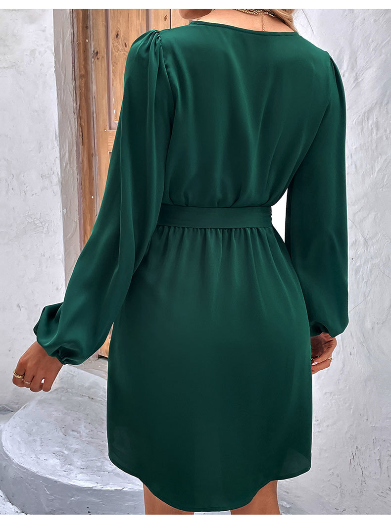 Abito a maniche lunghe con scollo a V solido da donna_voghion.com