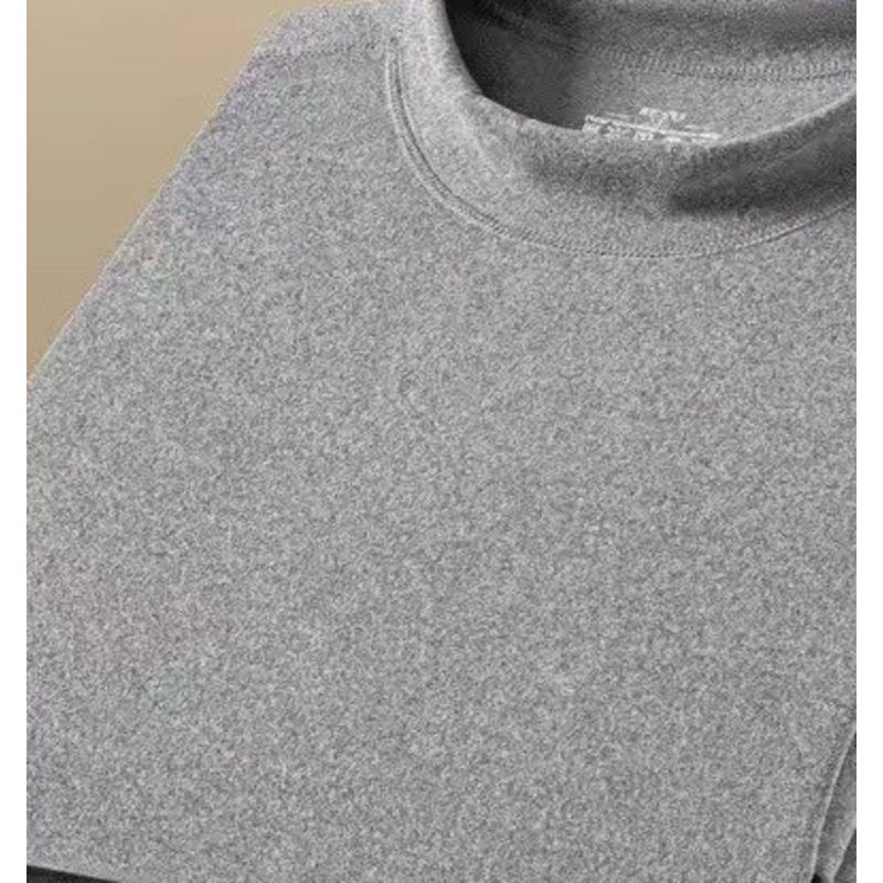 Double sided warm semi high neck with velvet long sleeved T-shirt pants set for men's autumn winter solid color base_voghion.com