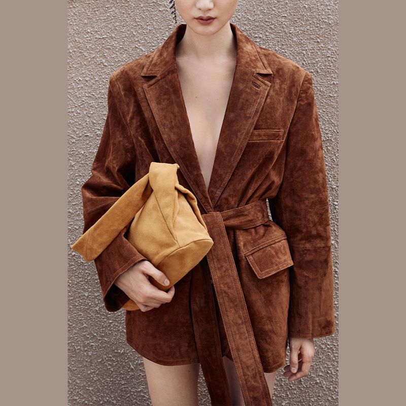 Giacca corta con collo rovesciato e cintura, autunno 2025, nuovo cappotto casual ampio_voghion.com