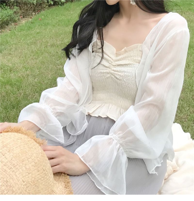 Chiffon Immortal Sunscreen Mantello Cardigan Sottile Donna Copertura Esterna Camicia Scialle Estivo Seta Ghiaccio Francese Piccolo Camry_voghion.com