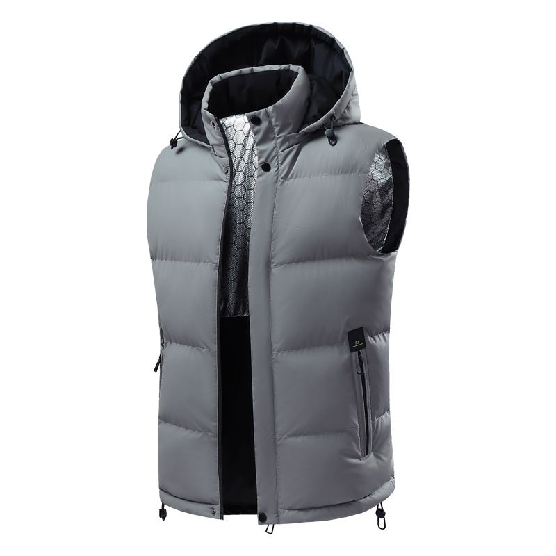 Leichte Kapuzenweste für Herren mit Graphenheizung, ärmellose Streetwear-Jacke mit Reißverschluss für die Freizeit, Schwarz/Grau/Rot_voghion.com