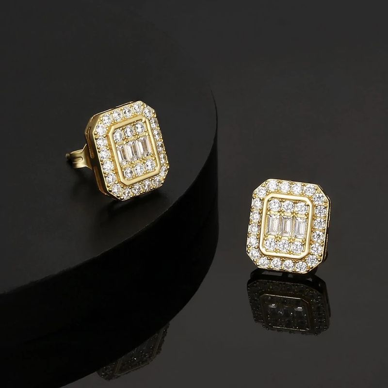 Set di gioielli da uomo alla moda, orecchini hip-hop da uomo con diamanti, micro zirconi intarsiati, orecchini geometrici alla moda, gioielli per le orecchie di alta qualità._voghion.com