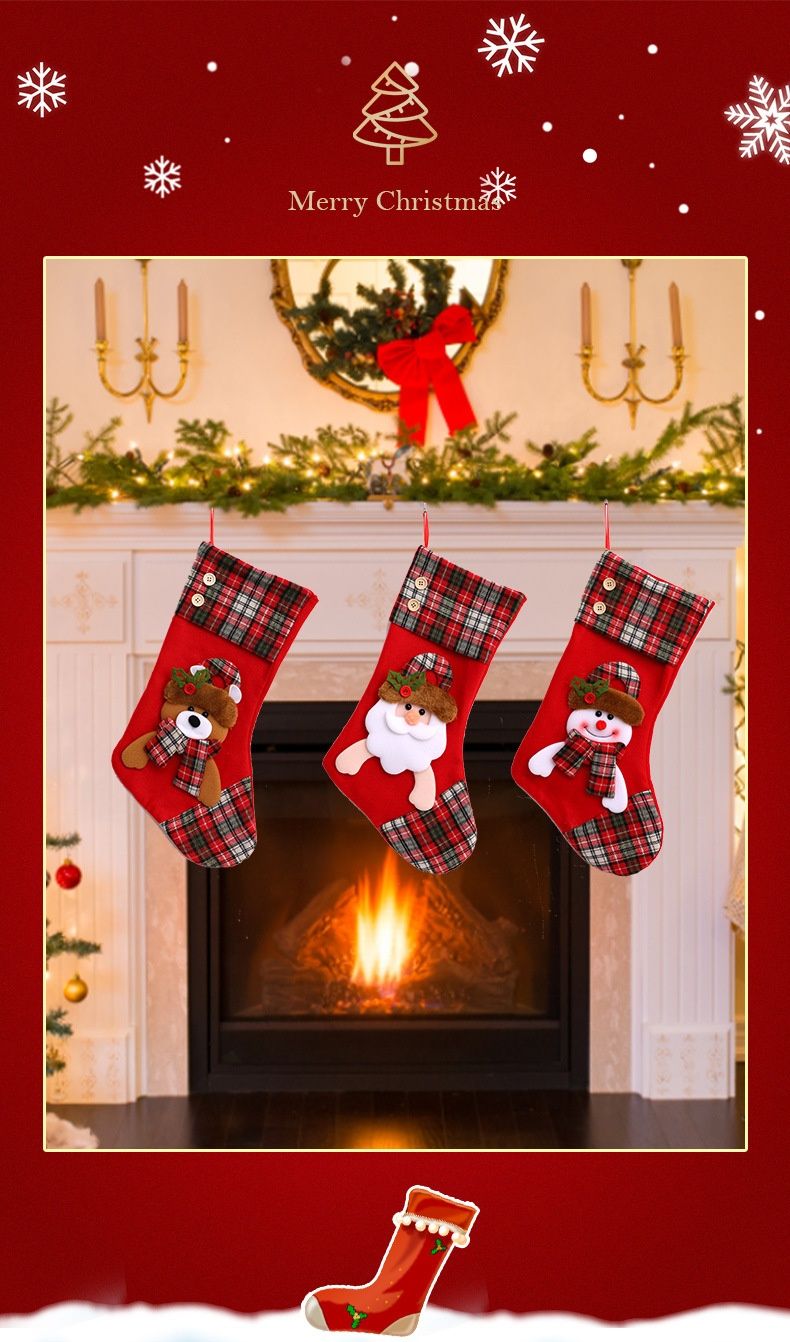 001 Qiaoding New Decoration Plaid Button Stocking Candy Gift Bag Christmas Tree Hanging Ornament Accessories_voghion.com