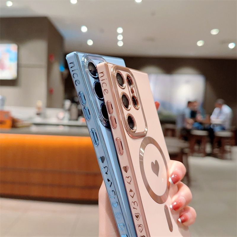 Luxus-Beschichtung Silikon für Magsafe Wireless Charge Hüllen für Samsung Galaxy S23 S22 S21 Ultra Plus magnetische quadratische Hüllen_voghion.com