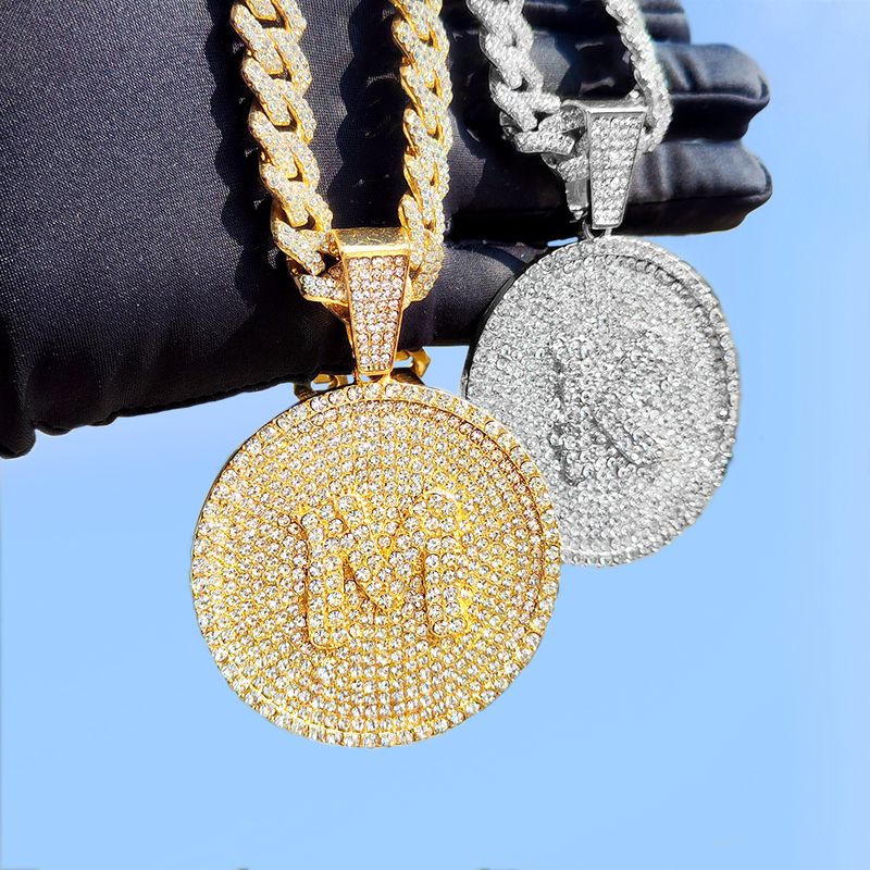 Κολιέ Iced Out 14 χιλιοστών με κουβανικά γράμματα για γυναίκες, στρογγυλά αρχικά, κολιέ ονόματος, αλυσίδα Hip-hop, δώρα για ζευγάρια_voghion.com