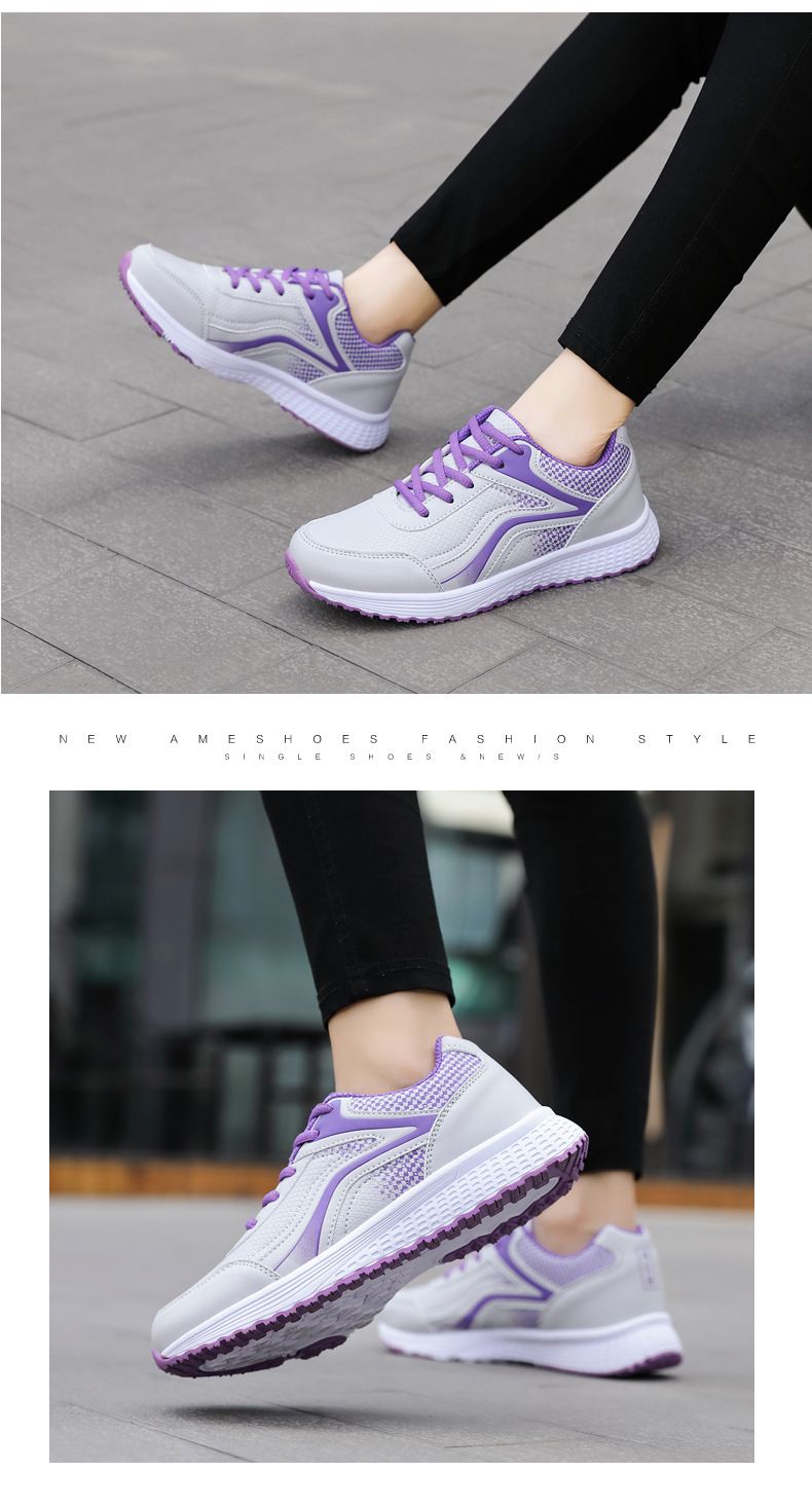 Women's sports fashionable casual leather surface waterproof flat running shoes, versatile and lightweight women's_voghion.com