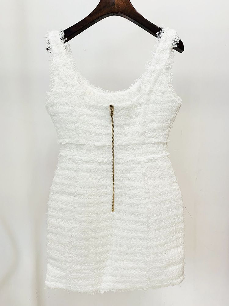 Damenbekleidung Spot New Star Fashion Lion Button Tassel Edge Tweed Weste Hosenträgerkleid_voghion.com