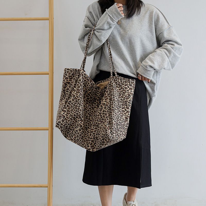 Borsa tote casual da donna, grande capacità, con stampa leopardata, tinta unita, nuova 2024_voghion.com