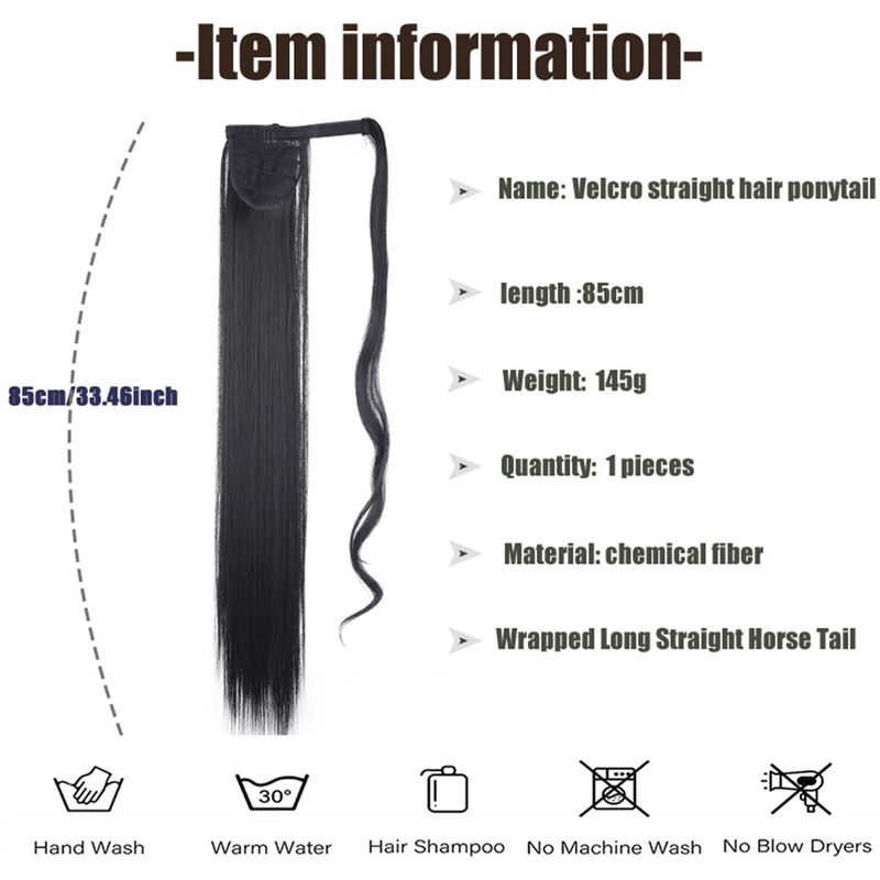 Parrucca coda di cavallo capelli lunghi e lisci 85cm parrucca avvolgente coda di cavallo in velcro parrucca di capelli naturali in seta ad alta temperatura_voghion.com