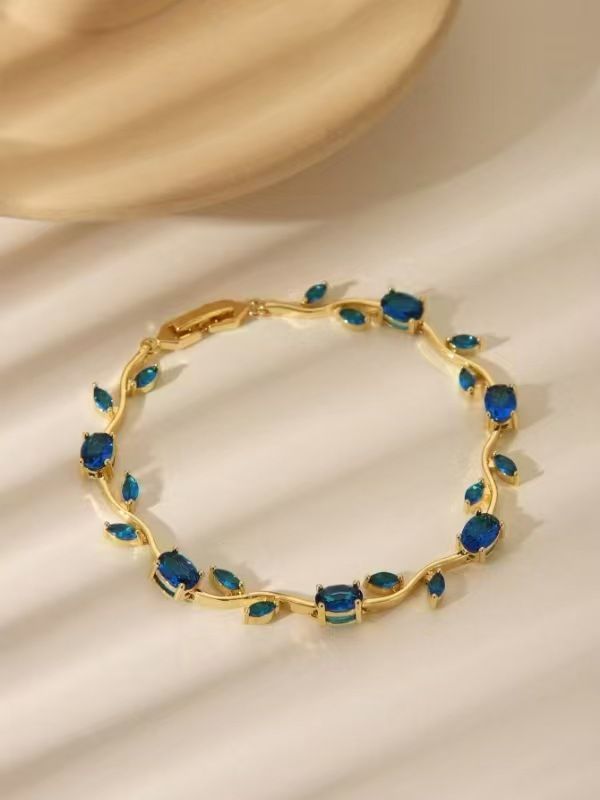 Set di gioielli da sposa con bracciale tennis in zircone super lucido di alta qualità, placcato oro puro e regolabile in rame puro._voghion.com