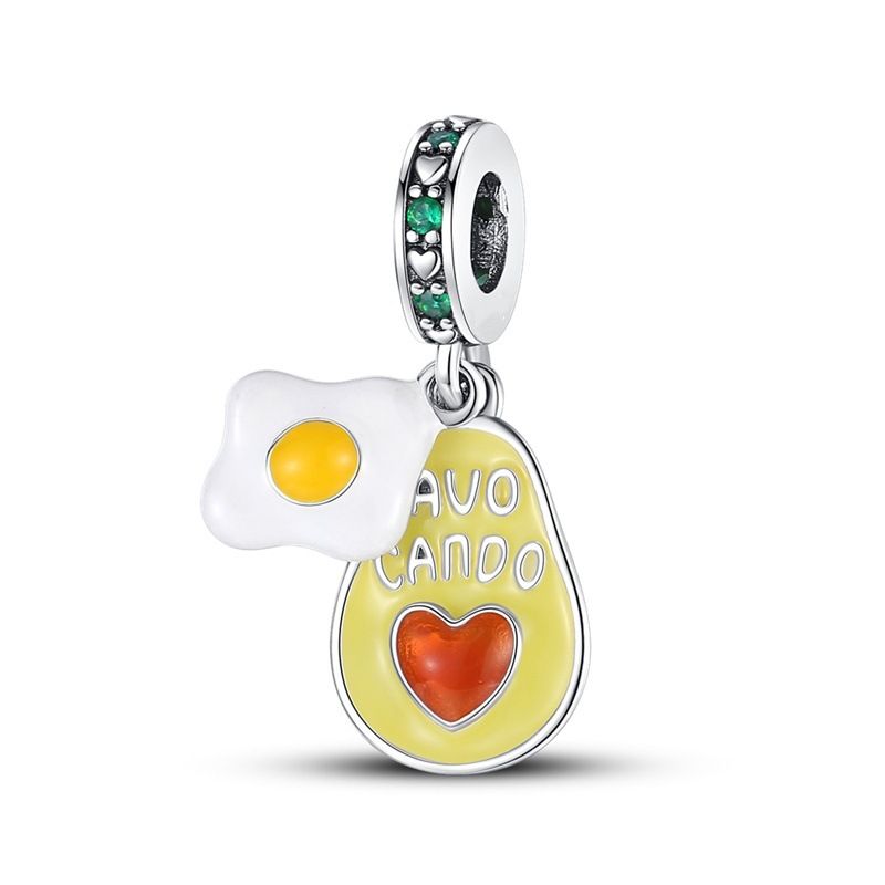 Gioielli da donna in argento placcato rame bianco 925, serie di frutta, ciondolo a forma di avocado e ciliegia, bracciale con perline fai da te Panjia, regalo_voghion.com