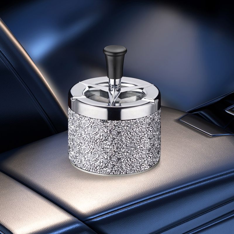Push Down Metal Ashtray With Lid Spinning Ashtray Windproof Self-Cleaning Ashtray Metal Desktop Ashtray For Cigarette Smoking_voghion.com