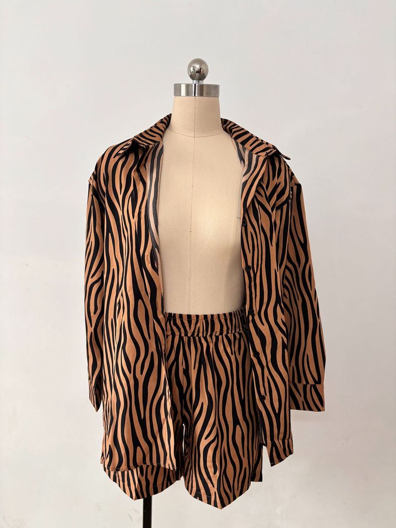Vêtements pour femmes, cardigan imprimé léopard, chemise, short ample, vêtements d'été pour femmes, costume deux pièces_voghion.com