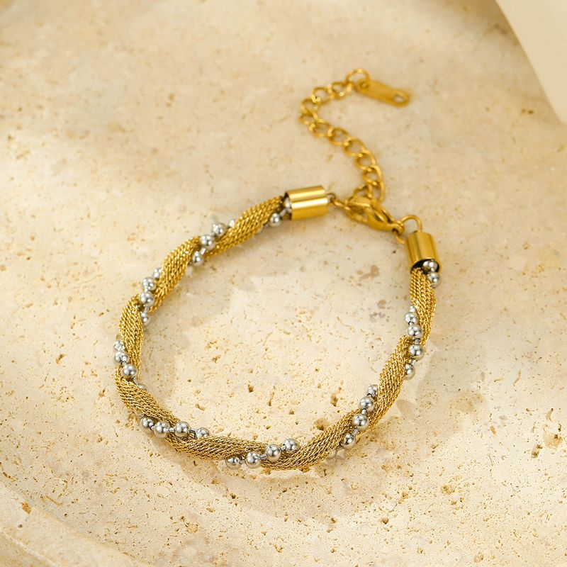 Hit Non Fading Gold Steel Bead Color Matching Twisted Chain Women's Light Luxury High End Titanium Steel Bracelet Bracelet_voghion.com