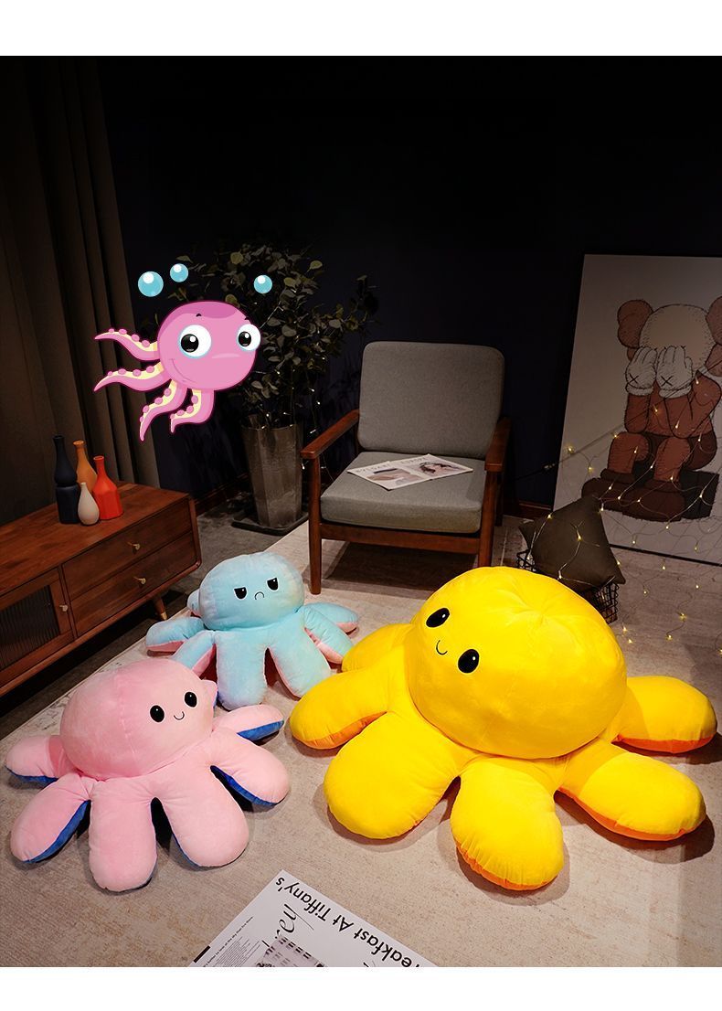 Face-Changing Plush Pillow Toy Reversible Fabric Doll Giant Double-Sided Octopus_voghion.com