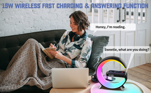 Multifunctional Wireless Charger Alarm Clock Speaker APP RGB Light Fast Charging Station For IPhone 11 12 13 14 Samsung_voghion.com