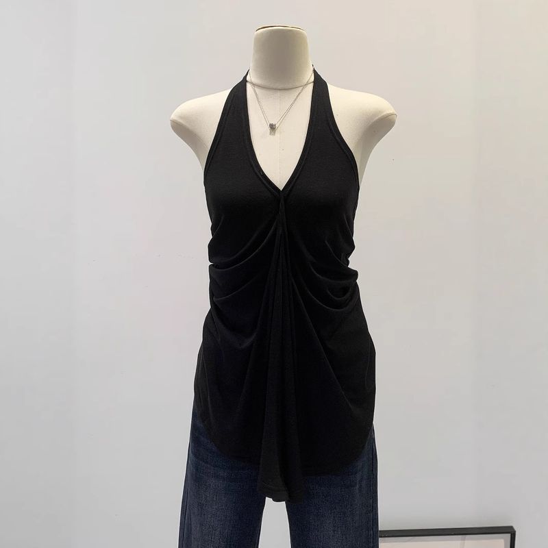 Lyocell Tencel Halter Neck Backless Slim V-Neck Camisole Summer 2025 New Korean Style Versatile Sleeveless Top_voghion.com
