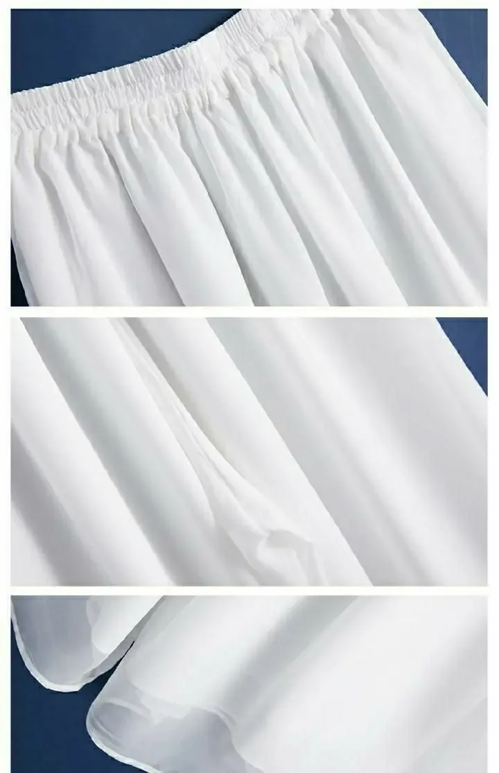 hot selling Women Wide-leg Double-layered Flowy Swing Versatile High-rise Trousers Loose Cropped Chiffon Pants_voghion.com