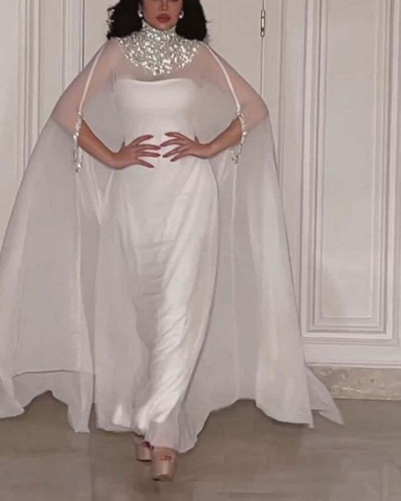 Women's Clothing Spring And Summer Temperament Sexy Cloak Sequined Chiffon Banquet Evening Dress Two Piece Set_voghion.com