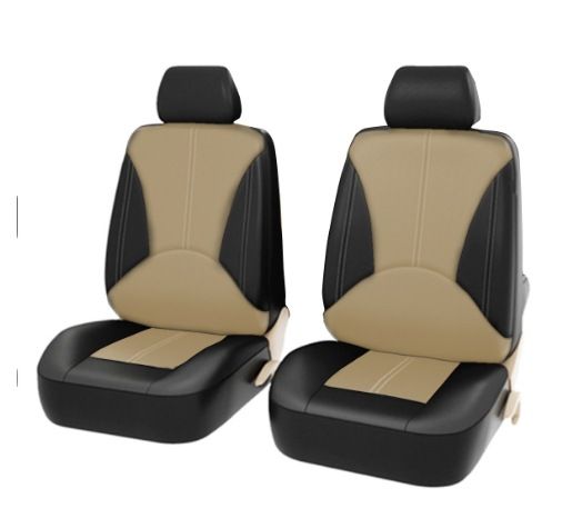 PU lederen autostoelhoes kunstleer vier seizoenen universeel zitkussen 5-zits auto universele stijl beige stiksels leer_voghion.com