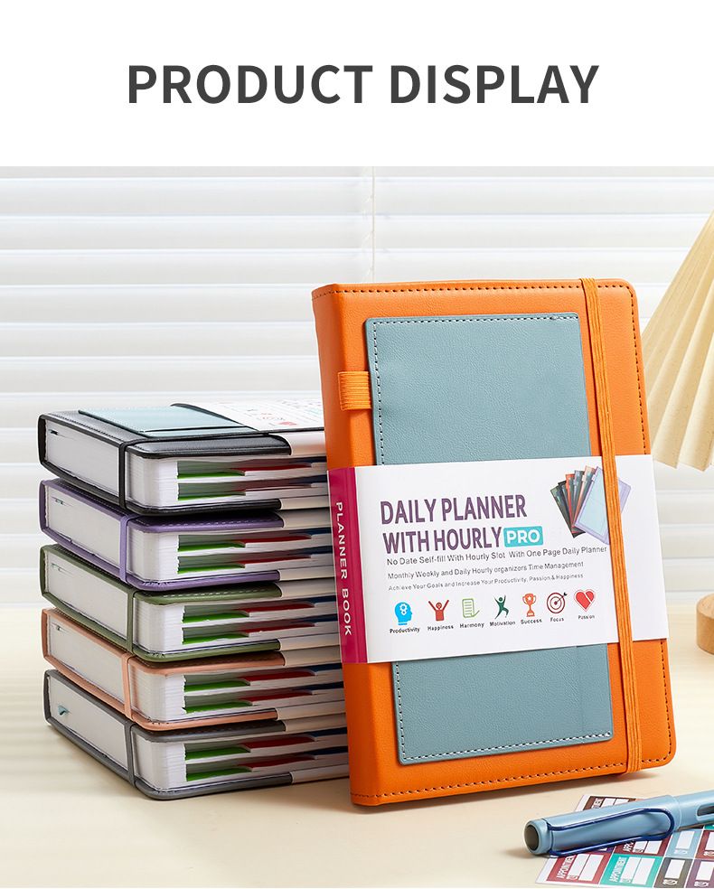 Undated Daily Planner Notebook With Elastic Band & Stickers – PU Leather Cover, 200 Sheets Of 80G High-Quality Paper_voghion.com