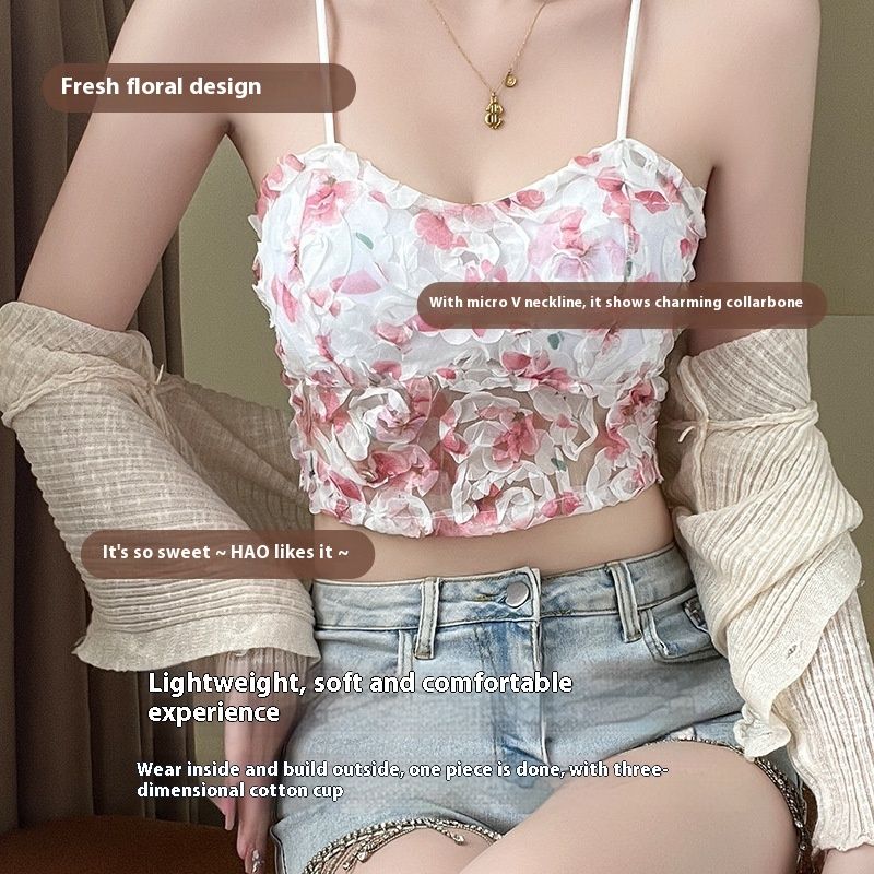 Floral Fixed Cup Lace strapless Strap Underwear Women's Cushion Anti glare Comfortable Gathering Sexy Temperament_voghion.com