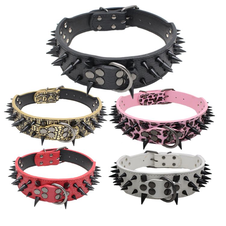 Hot Selling Wolf Tooth Spike Pet Colorful Rivet Collar Large Medium Dog Leash Iron Chain_voghion.com