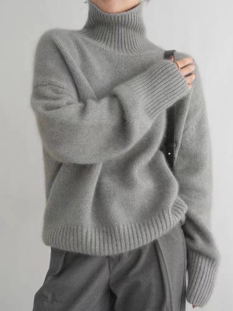 K Verdickter, lockerer, vielseitiger Strickpullover mit hohem Kragen für Damen; Basisschicht im Lazy-Style zum Tragen als Oberbekleidung._voghion.com
