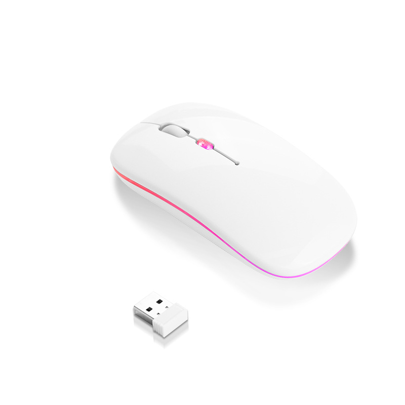 Akumulatorowa i świecąca bezprzewodowa mysz Bluetooth 2.4G+Bluetooth z podwójnym trybem cichego tabletu, laptopa, telefonu komórkowego_voghion.com