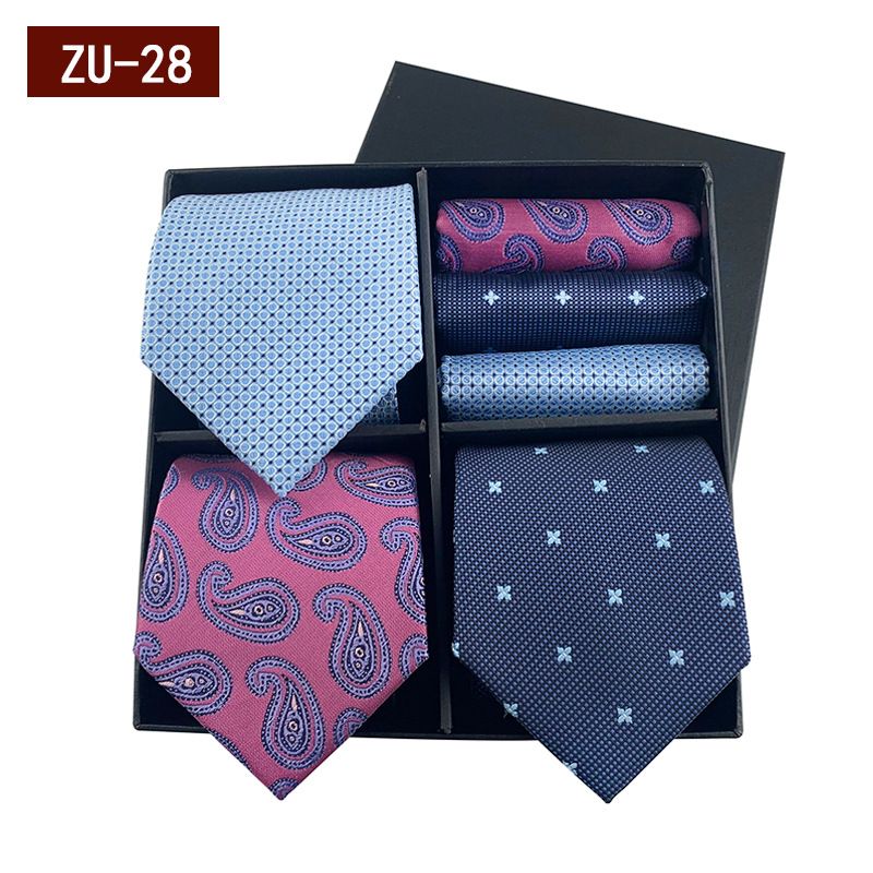 Unisex Men's gift box tie Fashion business striped tie square scarf set luxury gift box_voghion.com