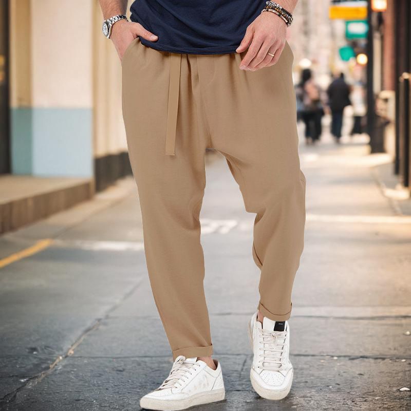 New men's sports casual trendy and fashionable, solid color, Haren pants, hanging style, plus size pants for men_voghion.com