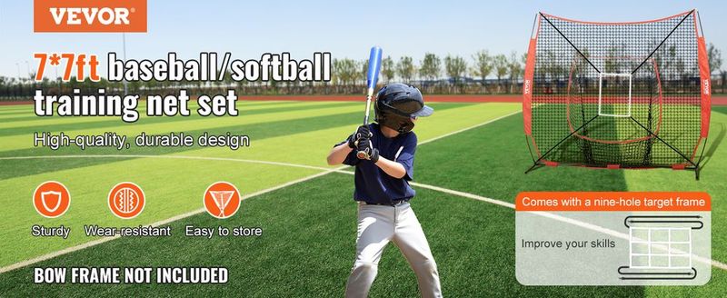 VEVOR 7x7 Ft Baseball Softball Practice Net, Portable Baseball Training Net For Hitting Batting Catching Pitching, Backstop Baseball Equipment Training Aids With Strike Zone_voghion.com