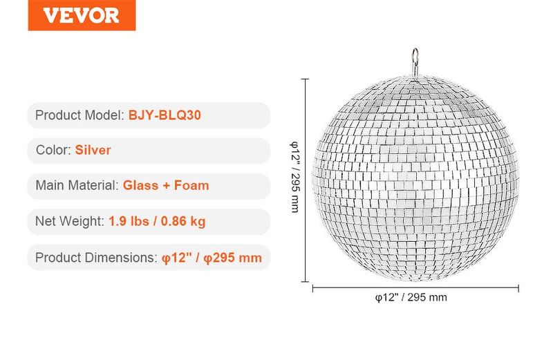 Mirror Disco Ball 12 Inch Silver Party Disco Ball With Hanging Ring_voghion.com