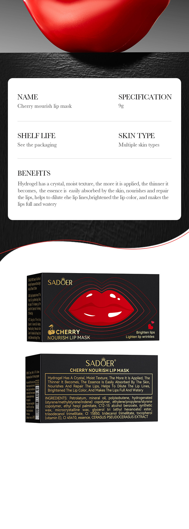 SADOER Cherry Mask Ενυδατική, Θρεπτική Περιποίηση χειλιών_voghion.com