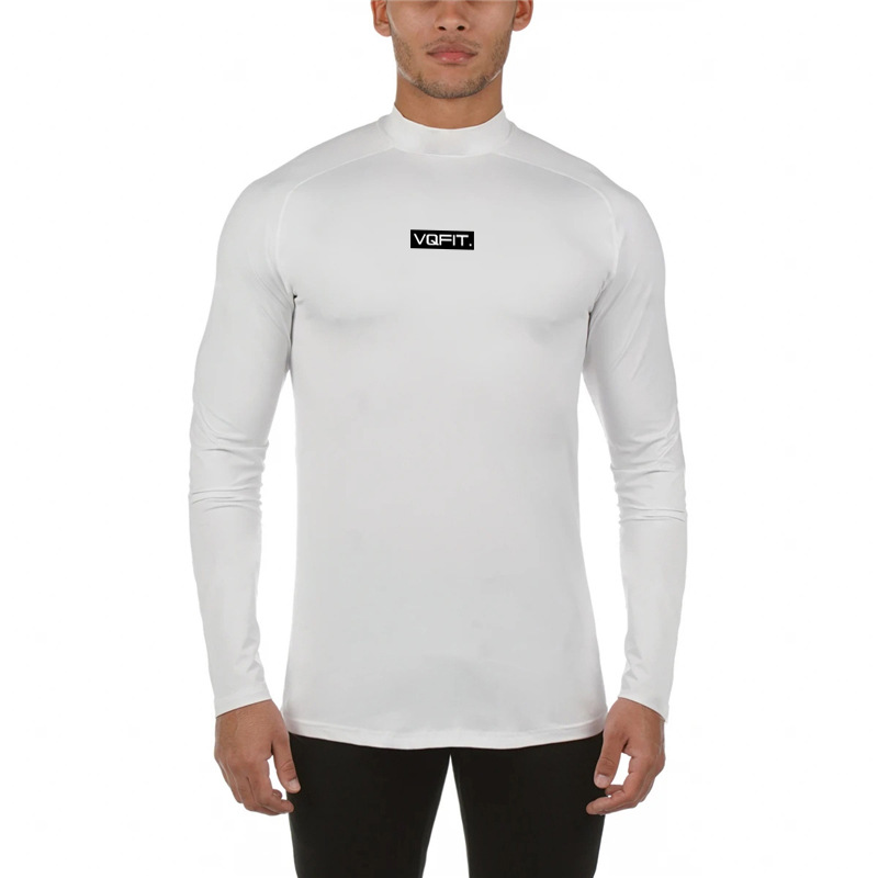 Men's sports base shirt high neck tight long sleeve T-shirt fitness muscle basketball training clothes_voghion.com