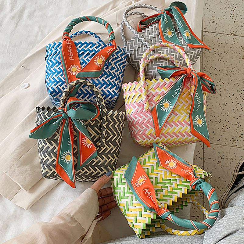 Lihao Sciarpe bohémien da donna Borse in rattan Cestini da spiaggia intrecciati in vimini Borsa a righe-Nero_voghion.com