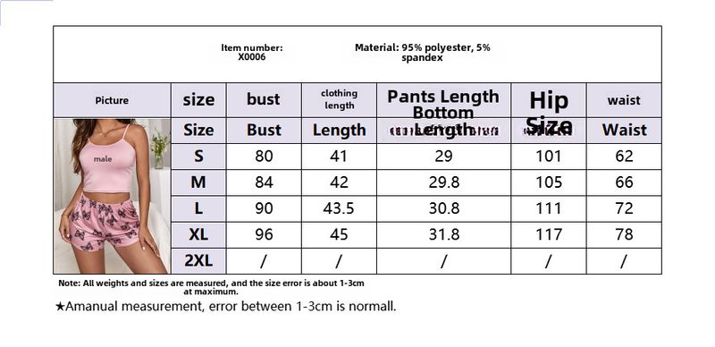 Europese en Amerikaanse grote maten buitenlandse handel zomer sling shorts thuispak zachte dressing vlinder bedrukte pyjama tweedelige set_voghion.com